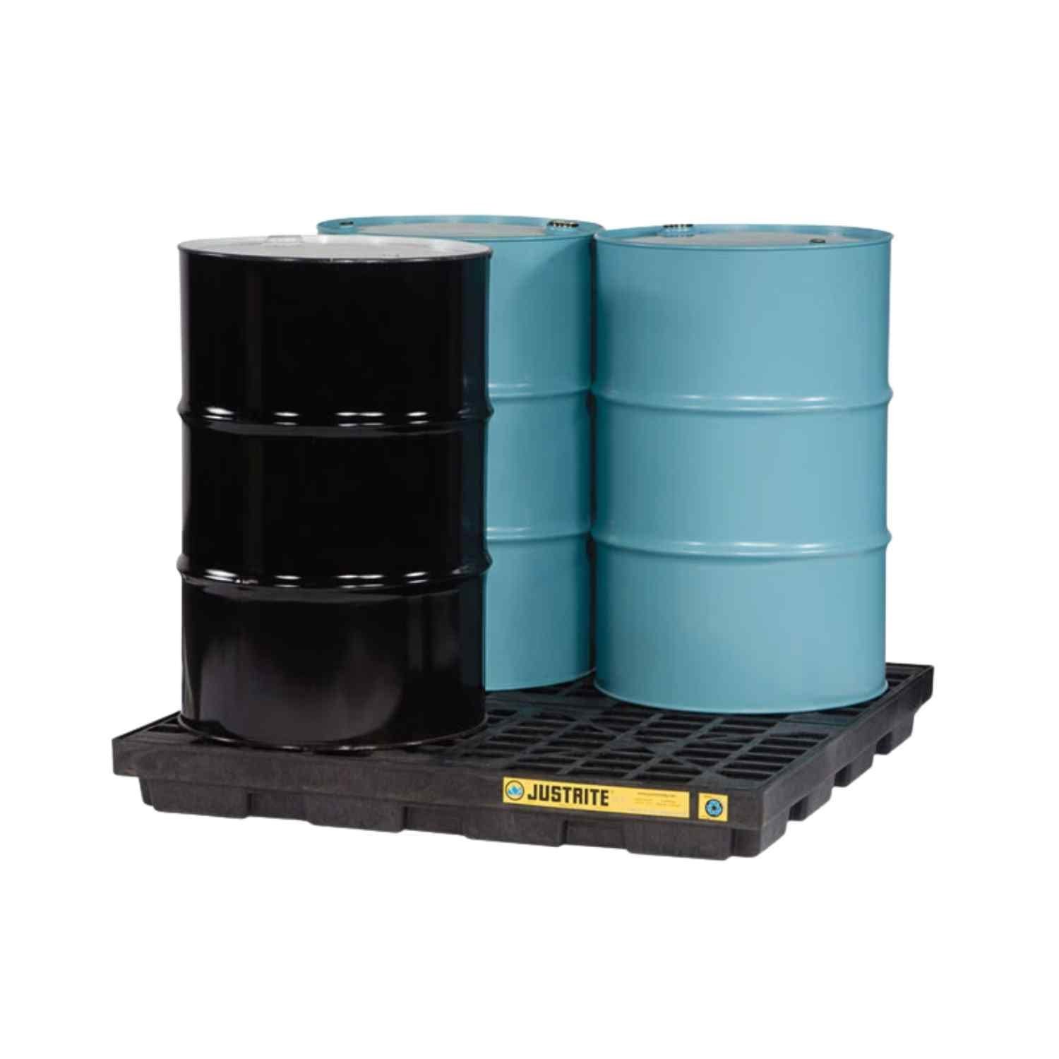 JUSTRITE - 28657 | 4 Drum Accumulation Center | 49 Gallon Spill Capacity No Drain | Spill Pallet Black