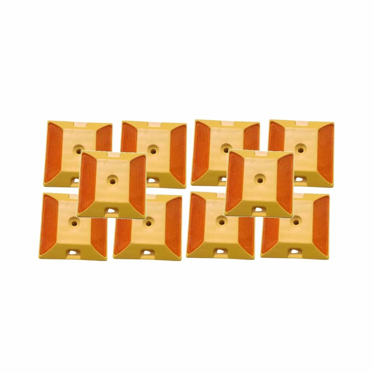 KTAUTOMATION - Road Reflectors Pack of 10 Street Pavement and Stud Markers 100X100 MM Great for Speed Bumps Sidewalks Pedestrian Crossings Freeways and Driveways Yellow Color