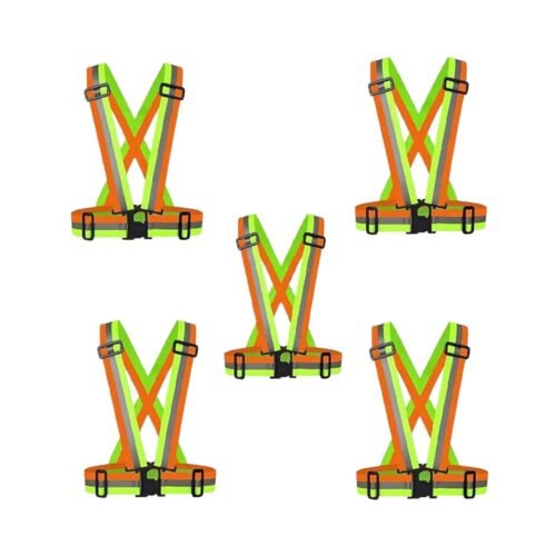 KTAUTOMATION – Reflective Vest Cross Belt Orange and Green Pack of Adjustable Straps Ideal for Safety Construction Industrial work Cycling Running Travelling Outdoor Activities
