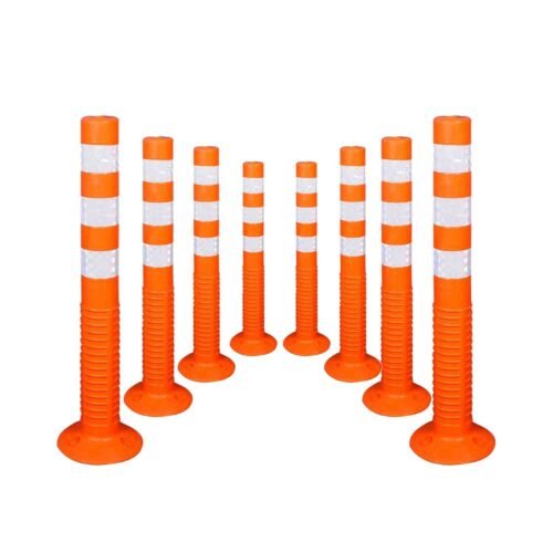 KUNPLAST – Pack of 8 | Orange Delineator or Flexible Spring Post Barrier With Three Reflective Tapes | 750mm