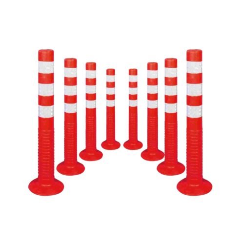KUNPLAST – Pack of 8 | Red Delineator or Flexible Spring Post Barrier With Three Reflective Tapes | 750mm