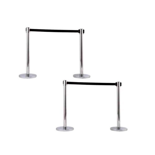 KUNPLAST – Pack Of 4 | Black Stanchion Queue Manager With Extendable 2.25 mtr Strap | 202 Grade Steel (4 Pole 2 Rope)