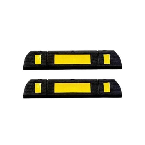 LADWA – 500 mm | Pack Of 2 Rubberised Car Wheel Parking Stopper For Garage Floor With Reflective Yellow Tape Curb