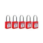 Asian Loto Lockout Safety Padlock (Steel, Nylon & Dielectric Shackle) Standard shackle, red Set of 5