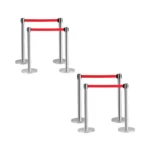 Kunplast Queue Manager Stanchion (Retractable Strap or Golden Velvet Rope) Steel post, red 2.25 m strap 8 poles, 4 straps