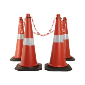 Kunplast 750 mm Traffic Cone with Rubber Base (Chain or Hook Sets of 4 to 10) With 10 m chain and hooks 4 cones