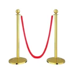 Ladwa Queue Manager Stanchion (Retractable Belt, Golden with Velvet Rope) Golden, 1.5 m red velvet rope, set of 2