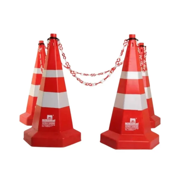 Nilkamal 750 mm Traffic Cone Set (with Chain or Retractable Tape)